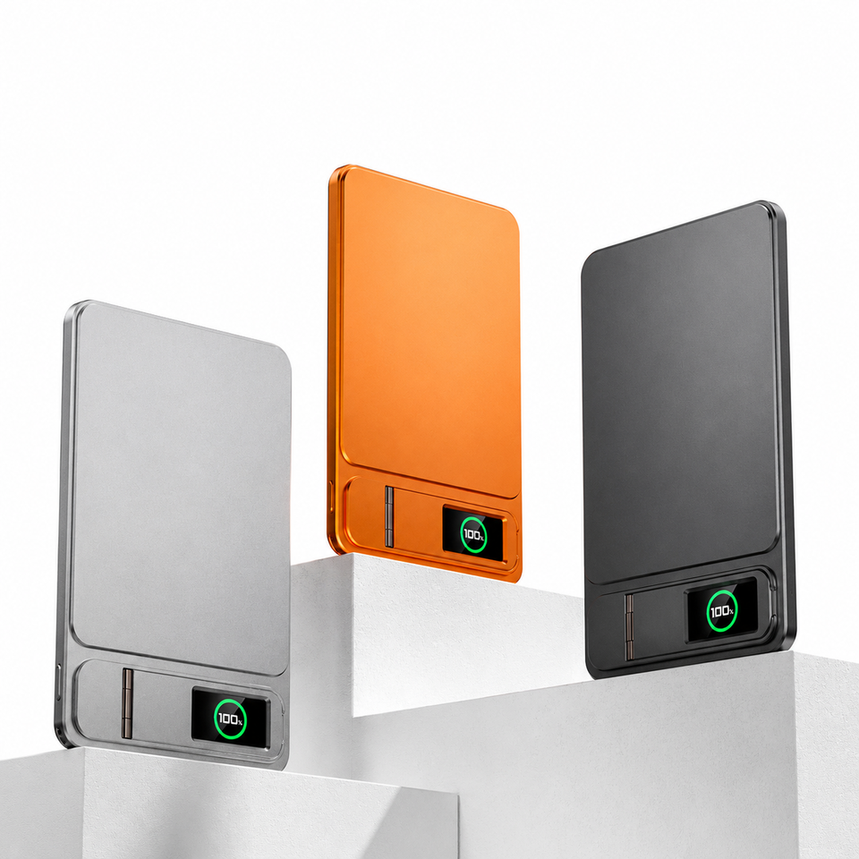 USB-C wireless power bank with digital battery display