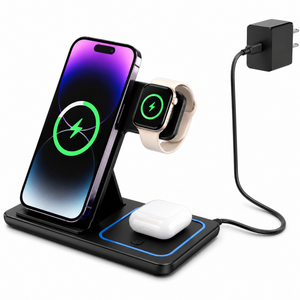 Travel-friendly wireless charging station with foldable design