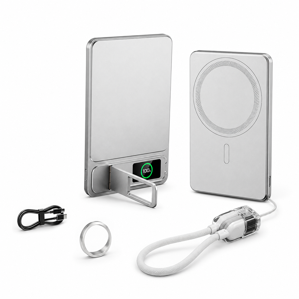 Compact magnetic external battery charger for travel and daily use