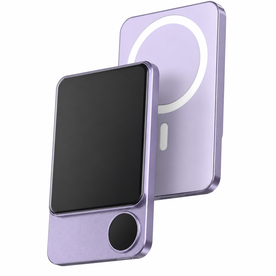 Magnetic wireless charger attached to a compatible smartphone