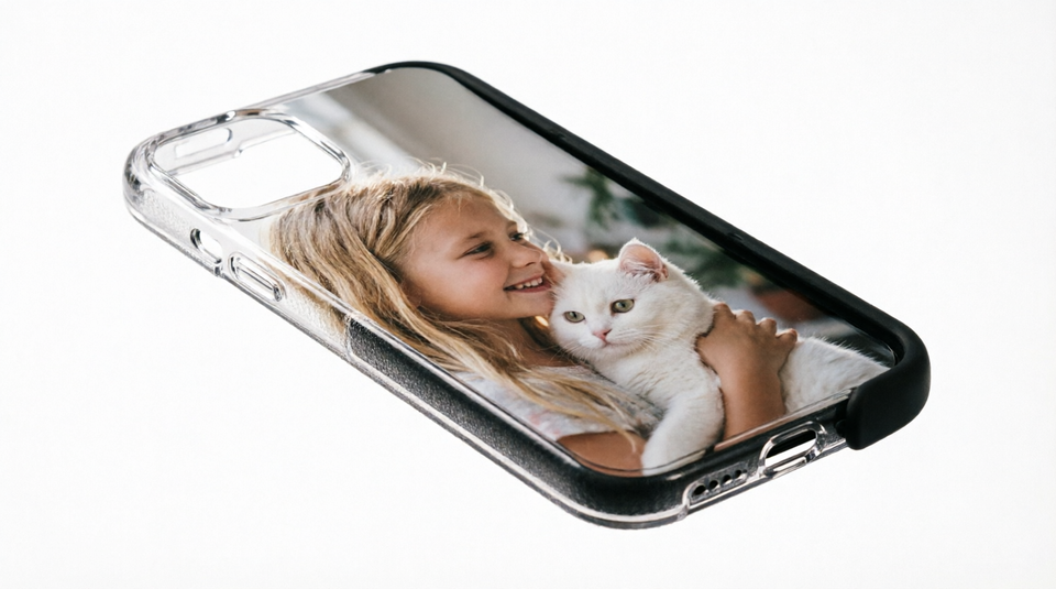 Durable dual-layer custom iPhone case featuring a personalized family photo.